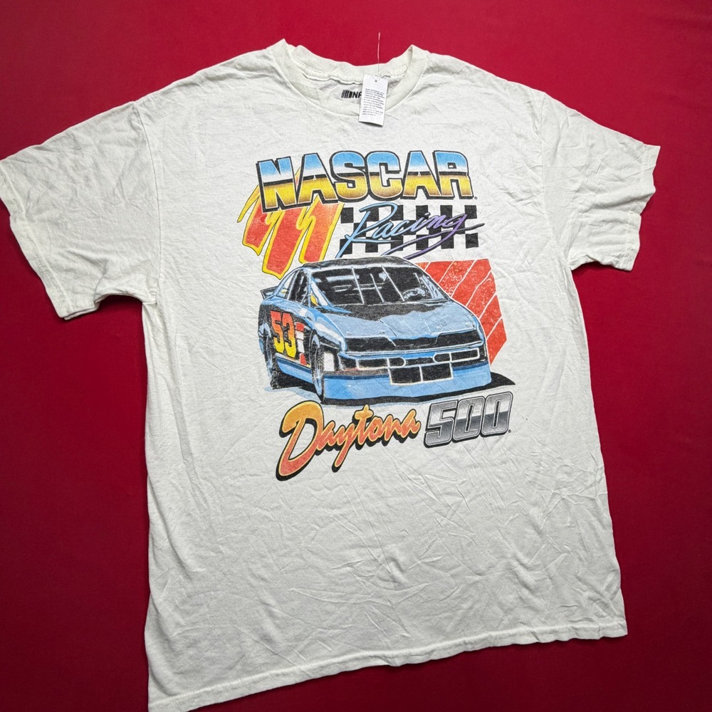 VTG STYLE NASCAR Racing Daytona 500 Graphic T-Shirt Mens‎ L White Short Sleeve